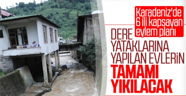 Karadeniz'de dere yatağında bulunan binalar yıkılıyor