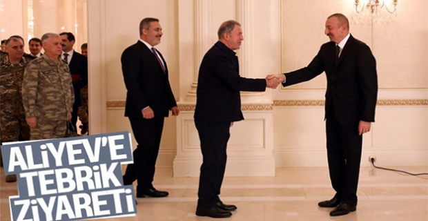 Bakanlar Çavuşoğlu ve Akar'dan, İlham Aliyev'e tebrik ziyareti