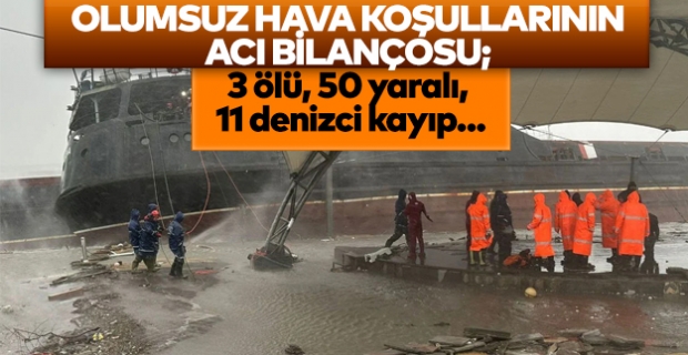 Bakan Yerlikaya, olumsuz hava koşullarının acı bilançosunu paylaştı: 3 ölü, 50 yaralı, 11 denizci kayıp